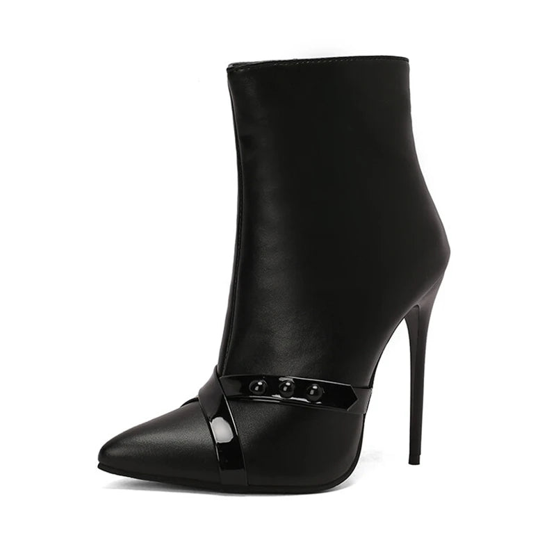 REAVE CAT Sexy Stiletto 12cm High Heel Ankle Boots Leather Party Big Size 44 45 46 47 48 US15 US16 US17 Black Yellow Purple
