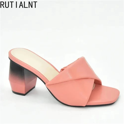 Latest Italian Ladies Shoes Nigerian Women Shoes Pu Leather Slingback Slipper for Party Open Toe Pumps High Heels Sexy Ladies