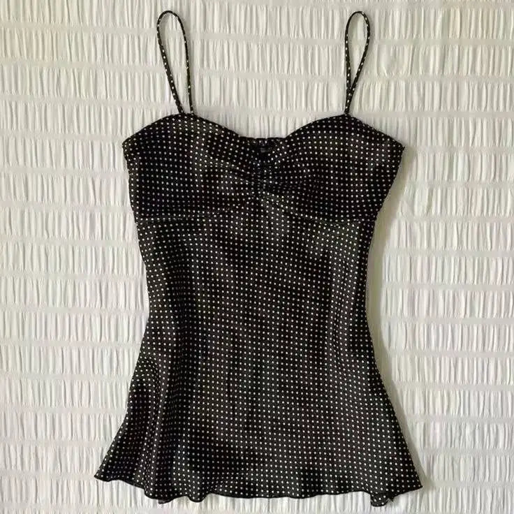 Canotta da donna in pizzo patchwork canotta corta vintage Y2k moda estiva streetwear canotta femminile sexy senza maniche con spalle scoperte