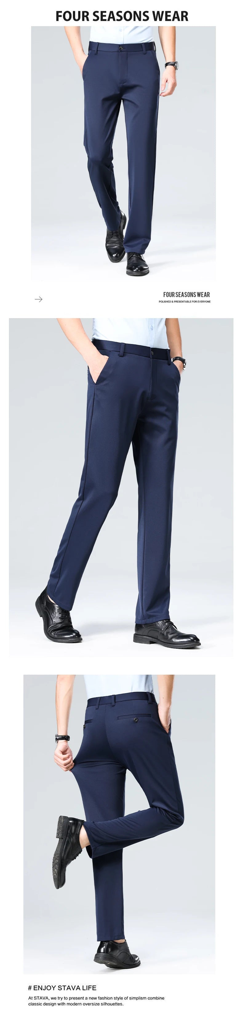 29-42 Pantaloni estivi da uomo Pantaloni casual elasticizzati dritti sottili senza traccia, senza tessuto da stiro, sensazione setosa e fresca