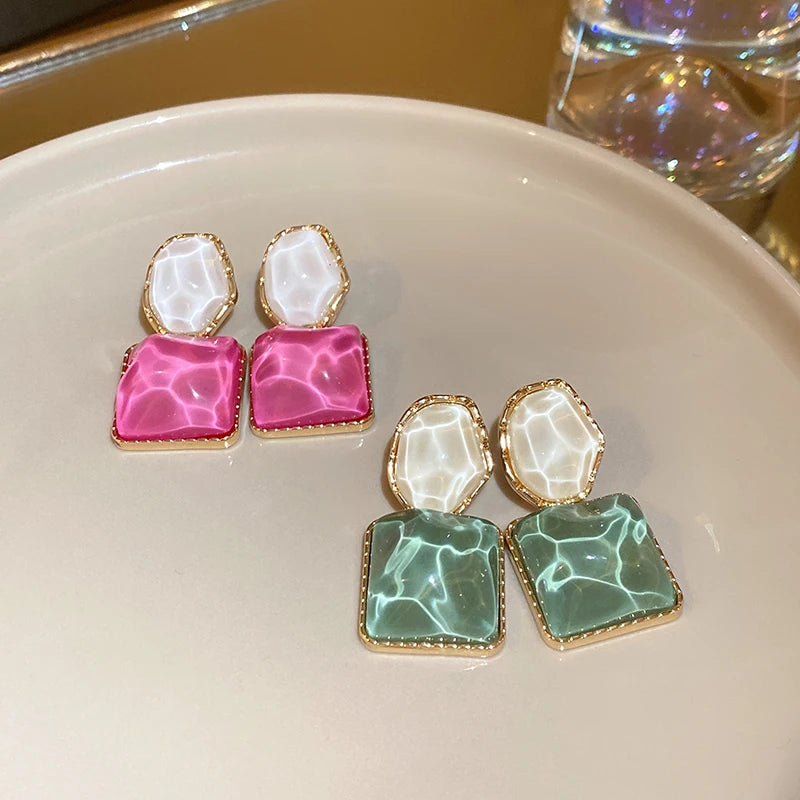 Orecchini Geometrici Asimmetrici Quadrati e Rotondi per Donne, Orecchini in Resina Colorata, Gioielli Estivi alla Moda per Ragazze