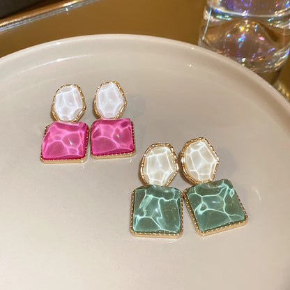 Orecchini Geometrici Asimmetrici Quadrati e Rotondi per Donne, Orecchini in Resina Colorata, Gioielli Estivi alla Moda per Ragazze