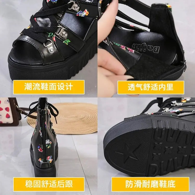 Women Shoes 2025 Summer Sandals 12cm Wedge Platform Open Toe Sandals Woman Rome High Heels Casual Shoes Lady Female Sandalias