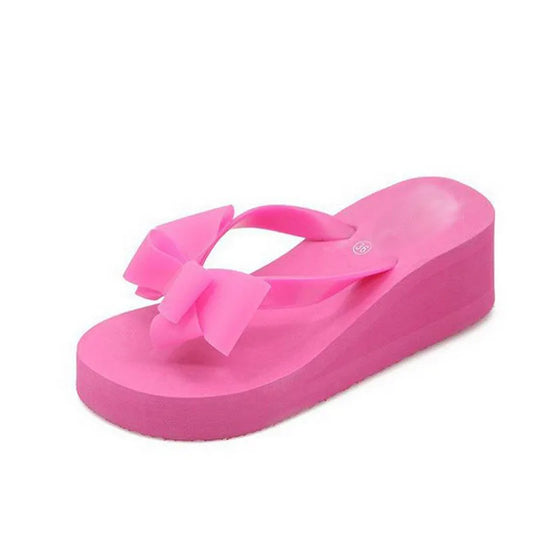 Caldo! New Fashion Summer Women Platform Tacco alto Infradito Sandali da spiaggia Pantofole Bowknot Scarpe da donna Taglia 36-40 Per la scelta