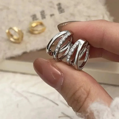 Orecchini a Cerchio in Acciaio Inossidabile Color Oro per Donne, Semplici Orecchini a Doppio Anello con Zirconia Cubica, Gioielli per Piercing alla Cartilagine