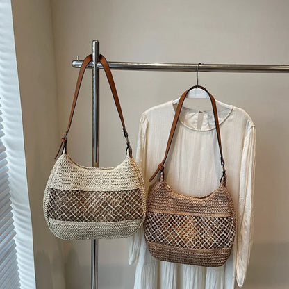 Borsa a Spalla da Donna con Tracolla Regolabile, Borsa da Viaggio in Paglia Intrecciata, Borsa a Mano alla Moda, Borsa Estiva Quotidiana da Donna