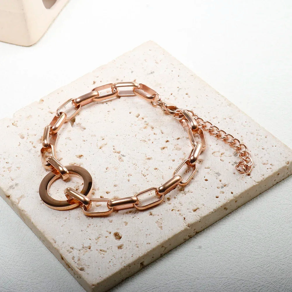 Bracciale a catena con ciondolo a forma di cuore o rotondo in acciaio inossidabile