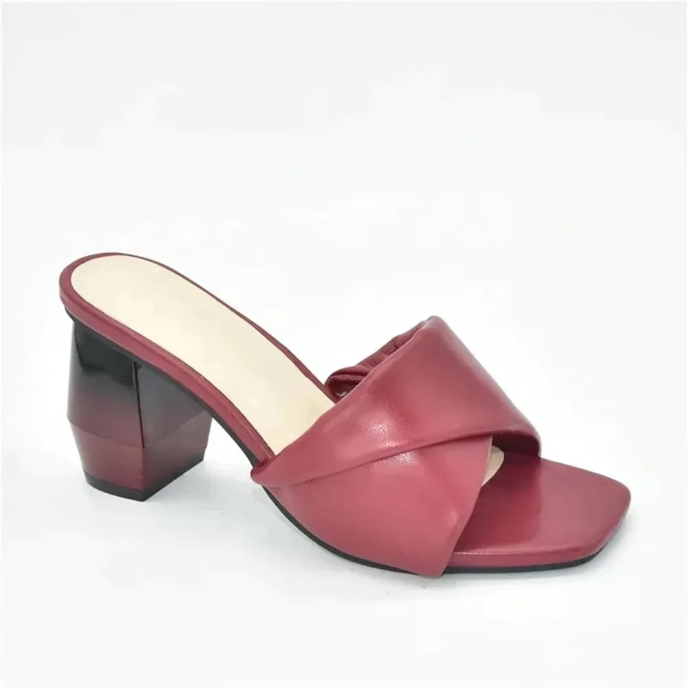 Latest Italian Ladies Shoes Nigerian Women Shoes Pu Leather Slingback Slipper for Party Open Toe Pumps High Heels Sexy Ladies