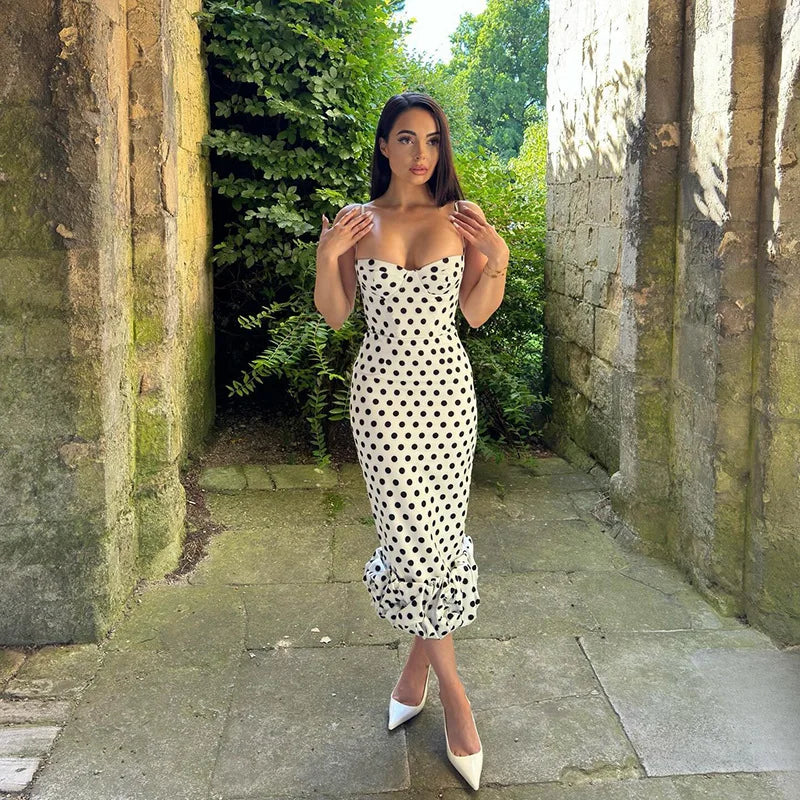 Abito con bretelle a pois Abito estivo da donna nuovo stile senza vita senza maniche Avvolgente sul petto Abito avvolgente a pieghe slim fit Ropa Mujer