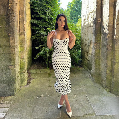 Abito con bretelle a pois Abito estivo da donna nuovo stile senza vita senza maniche Avvolgente sul petto Abito avvolgente a pieghe slim fit Ropa Mujer