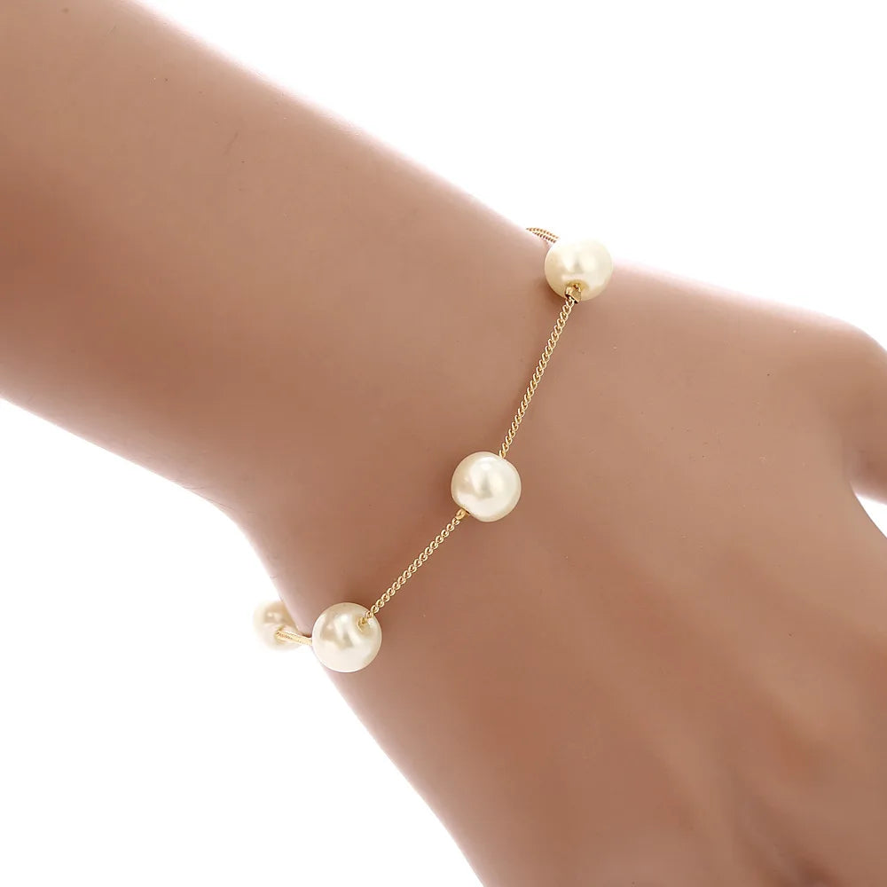 4 pezzi di collana color oro, orecchini, bracciale, set da donna, elegante collezione di perle d'imitazione, gioielli con nappa temperamento