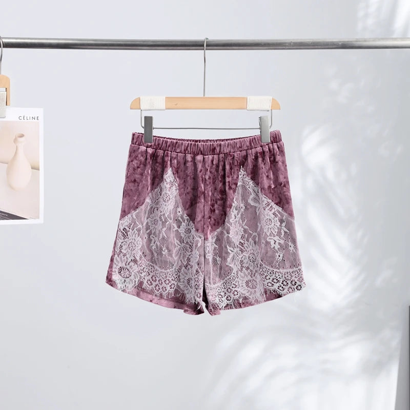Pantaloncini Verdi in Velluto con Bordo in Pizzo, Casual da Donna a Vita Alta, Gamba Dritta, Nuovi Modelli 2026, Outfit Estivo da Spiaggia per Vacanze