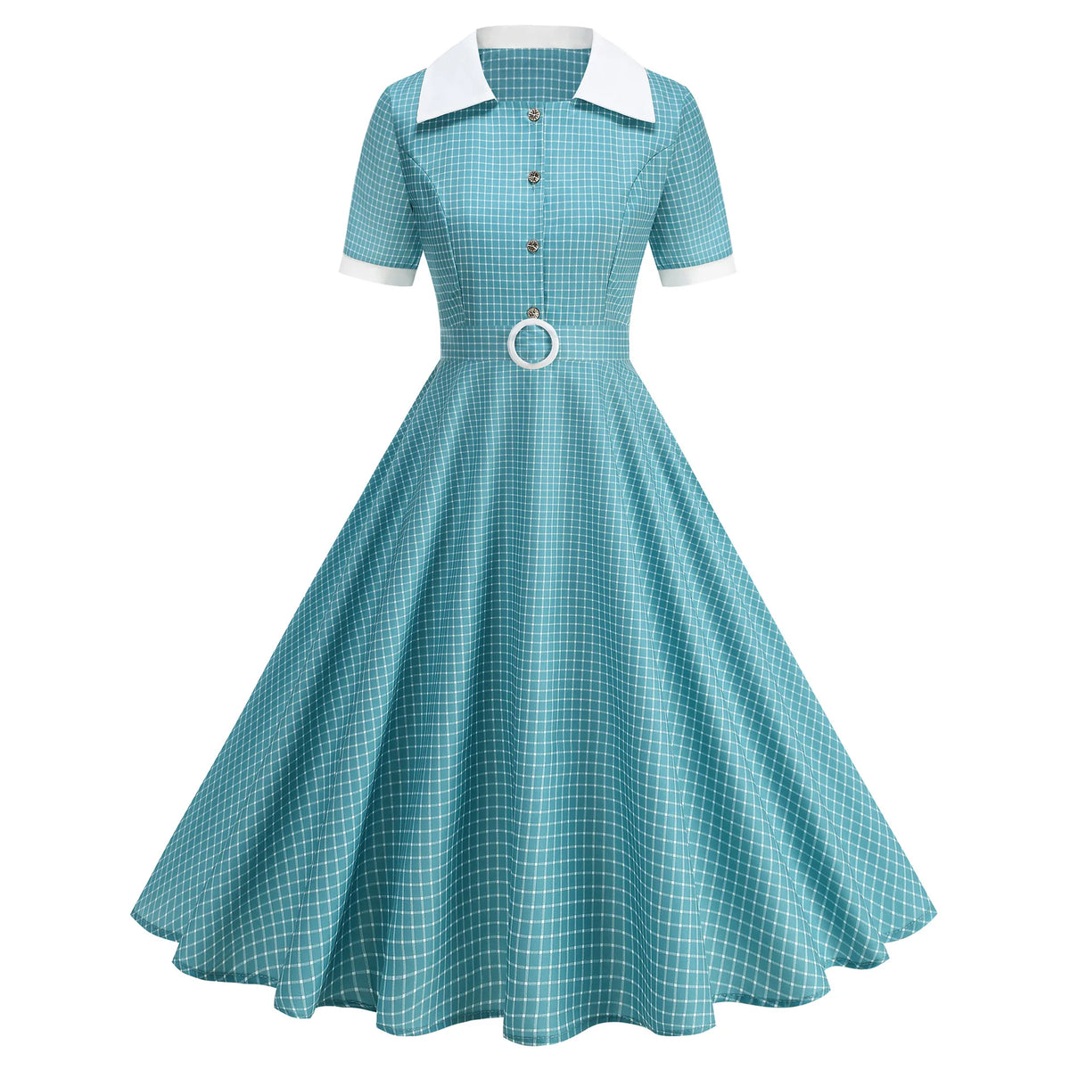 Plaid Vintage Office Lady Abiti estivi Donna 2026 Moda Retro 50s 60s 70s Swing Pinup Rockabilly Party Dress Robe Abiti