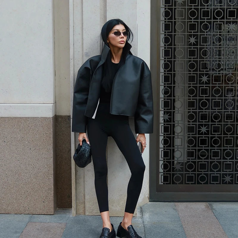 Cappotto da donna ampio a tinta unita, a maniche lunghe, con collo alto, top corto, moda estiva autunnale 2026, capospalla femminile streetwear
