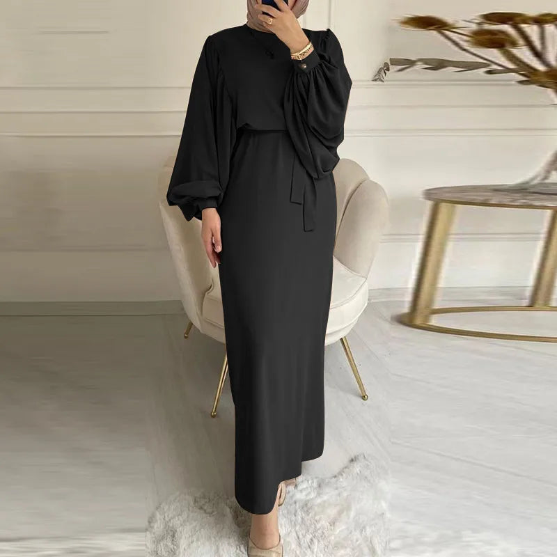 Autunno manica a sbuffo marocco abito musulmano donna Abaya caftani abiti da sera Casual donna turchia Islam abito lungo Femme Vestidos