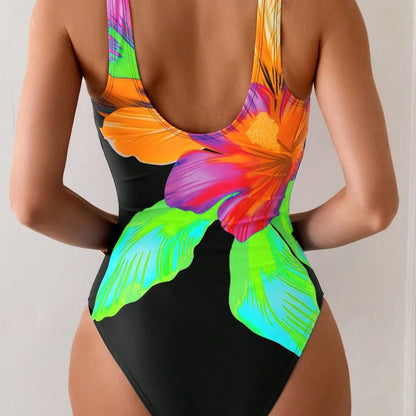 Sexy Floral Print One-Piece Swimsuit with Wide Shoulder Straps for Women 2026 New Style Direct Sale from Manufacturer