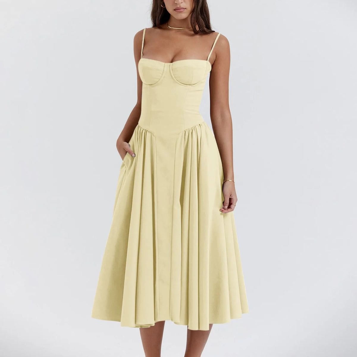 Robe d'été florale à bretelles pour femmes, sexy, bustier, sans manches, robe féminine, mode 2024, imprimée, ligne A, élégante, mi-longue, Lady Vestidos