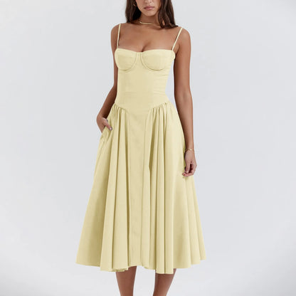 Robe d'été florale à bretelles pour femmes, sexy, bustier, sans manches, robe féminine, mode 2024, imprimée, ligne A, élégante, mi-longue, Lady Vestidos