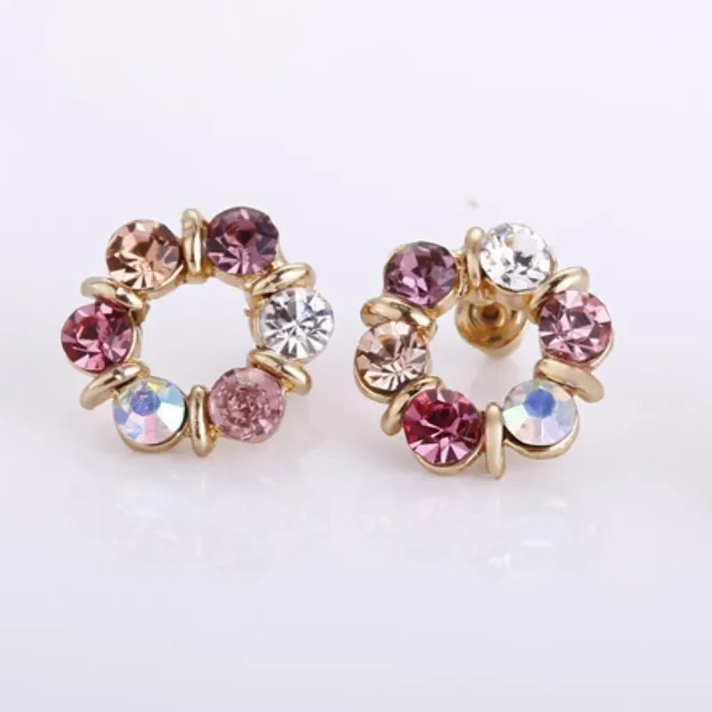 Set di orecchini con collana in oro da 3 pezzi, celebrità da donna, stile semplice e alla moda, squisiti gioielli a forma di cerchio con diamanti in vetro colorato