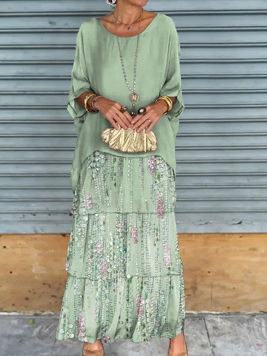 Abiti eleganti da donna in chiffon solido Primavera Autunno O-Collo Abito femminile con volant a strati Mezza manica Torta Abito lungo da vacanza al mare