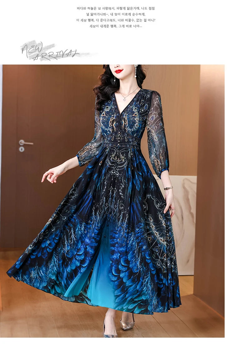 Vacanza primaverile Boho Beach Hepburn Maxi Abiti 2025 Stampa vintage da donna Elegante abito da sera estivo in seta di lusso