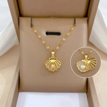 Squisito micro intarsiato zircone farfalla nappa collana per le donne gioielli girocollo in acciaio inossidabile luna farfalla fiore clavicola