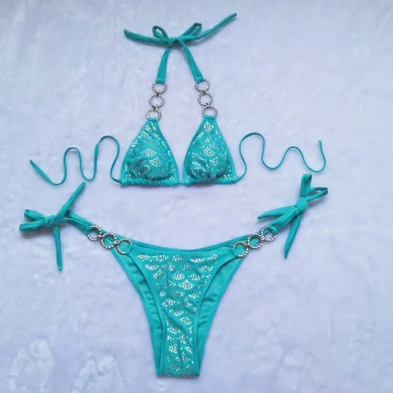 nuovo costume da bagno in due pezzi con strass 2026 cristallo di lusso perizoma Sexy perizoma Bikini Set costumi da bagno da donna costume da bagno Sexy da spiaggia