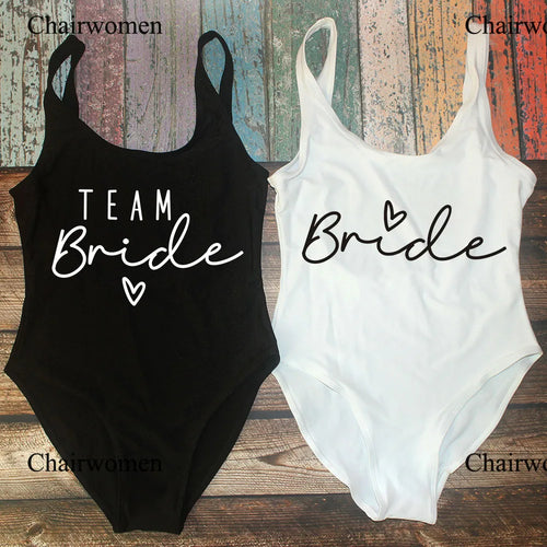 S-3XL Maillot de bain blanc une pièce Équipe de la mariée Maillot de bain de fête de célibataire pour femme Maillot de bain de poule Maillot de bain de piscine