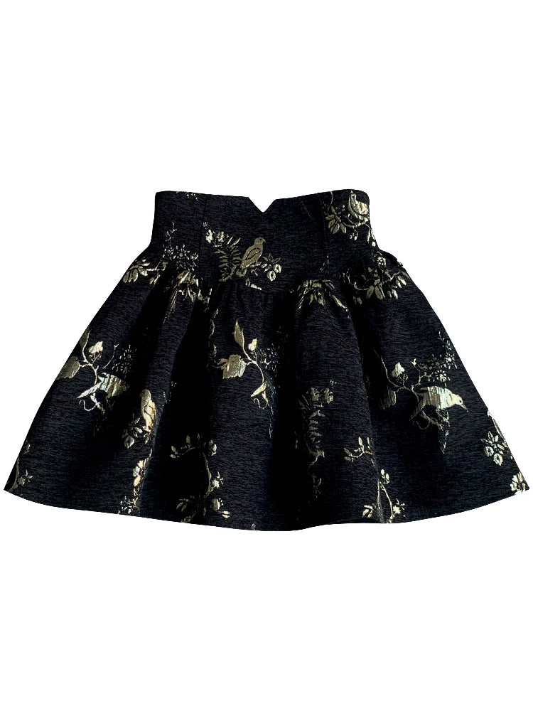 Gonna jacquard oro nero Gonna a trapezio slim fit a vita alta Primavera Estate Nuova gonna corta Gonna da ufficio squisita alla moda