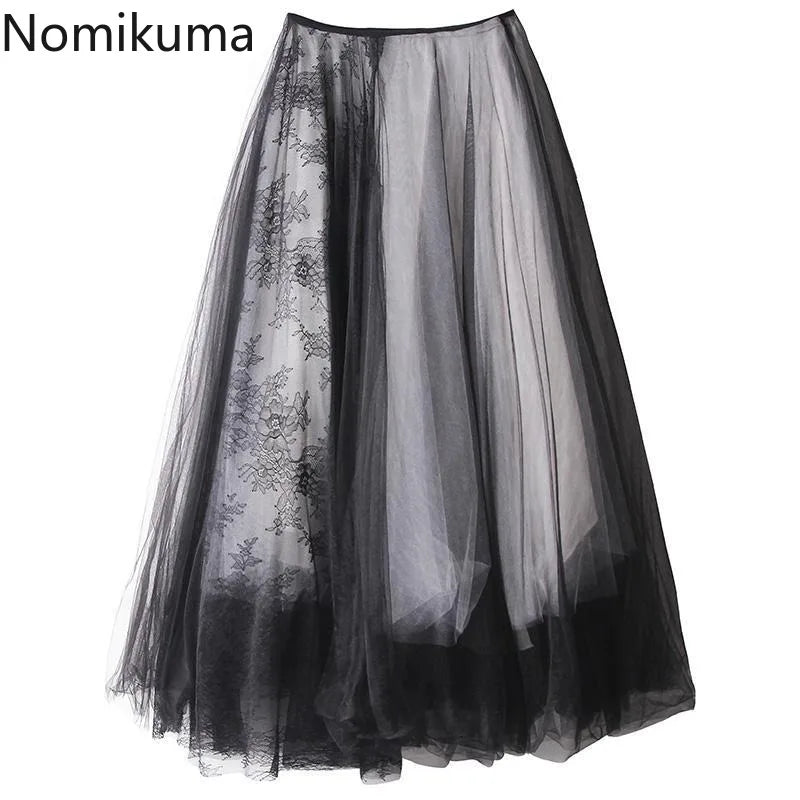 Harajuku Punk Gonne Lunghe per Le Donne Patchwork Garza Chic Jupe 2025 Faldas Mujer De Moda Pizzo Giapponese A-line Gonna Streetwear