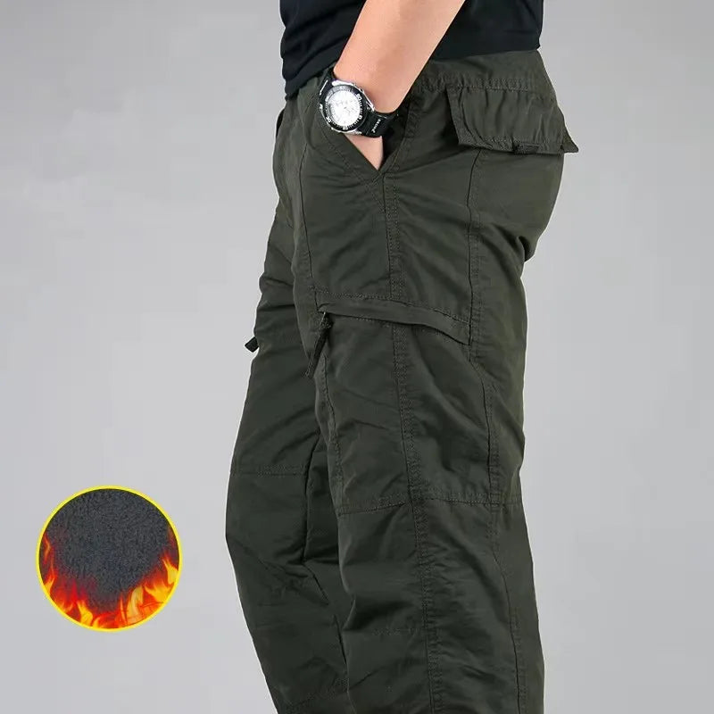 Pantaloni cargo in pile da uomo Pantaloni tattici in peluche invernale Pantaloni da jogging casual 3XL Pantaloni termici caldi da corsa coreani allentati