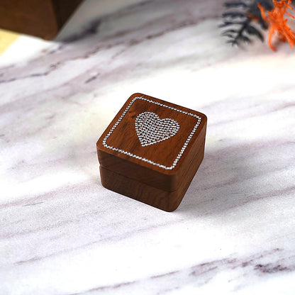 Portagioie con diamanti intarsiati, scatola per fedi nuziali in legno massello di noce, ricerca di matrimonio, anello di diamanti, regalo di San Valentino, gioielli
