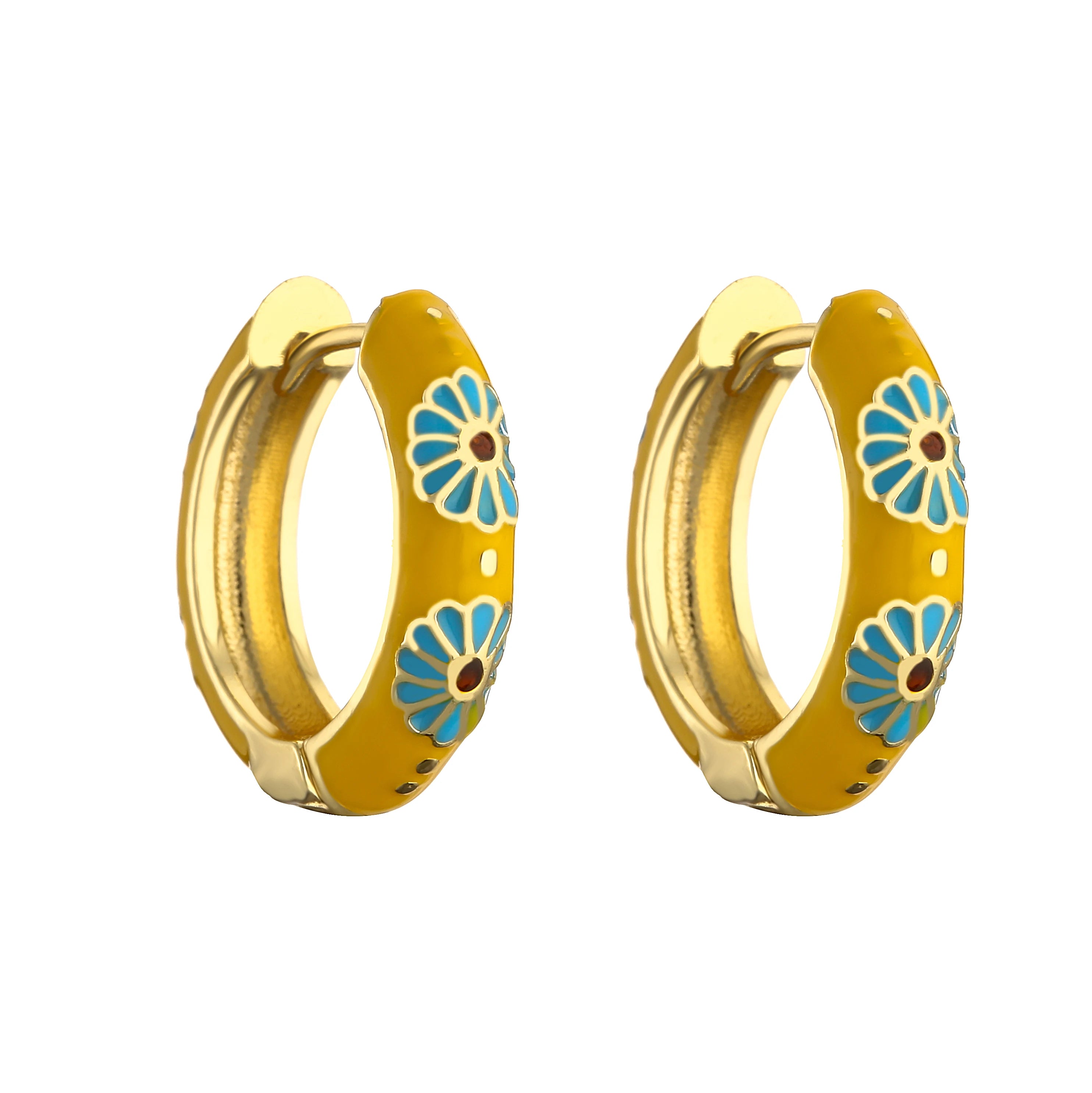 HECHENG, Orecchini a cerchio piccoli con fiori smaltati vintage Dichiarazione geometrica alla moda Cerchio rotondo Huggie Orecchino Gioielli di moda Brincos