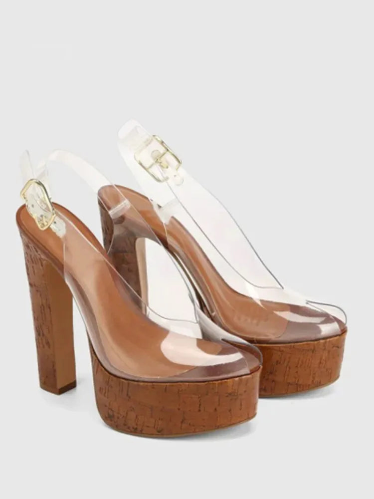 Sandali estivi da donna con tacco alto e suola spessa, sandali trasparenti alla moda per taglie forti da donna 34-44.