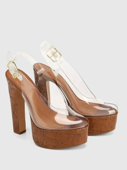 Sandali estivi da donna con tacco alto e suola spessa, sandali trasparenti alla moda per taglie forti da donna 34-44.