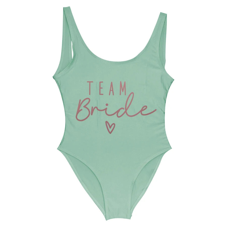 S-3XL Maillot de bain blanc une pièce Équipe de la mariée Maillot de bain de fête de célibataire pour femme Maillot de bain de poule Maillot de bain de piscine