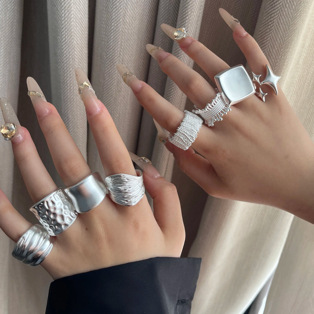 Anelli in argento sterling 925 per le donne Gioielleria raffinata geometrica Anello ampio scintillante regolabile per il regalo di compleanno della festa