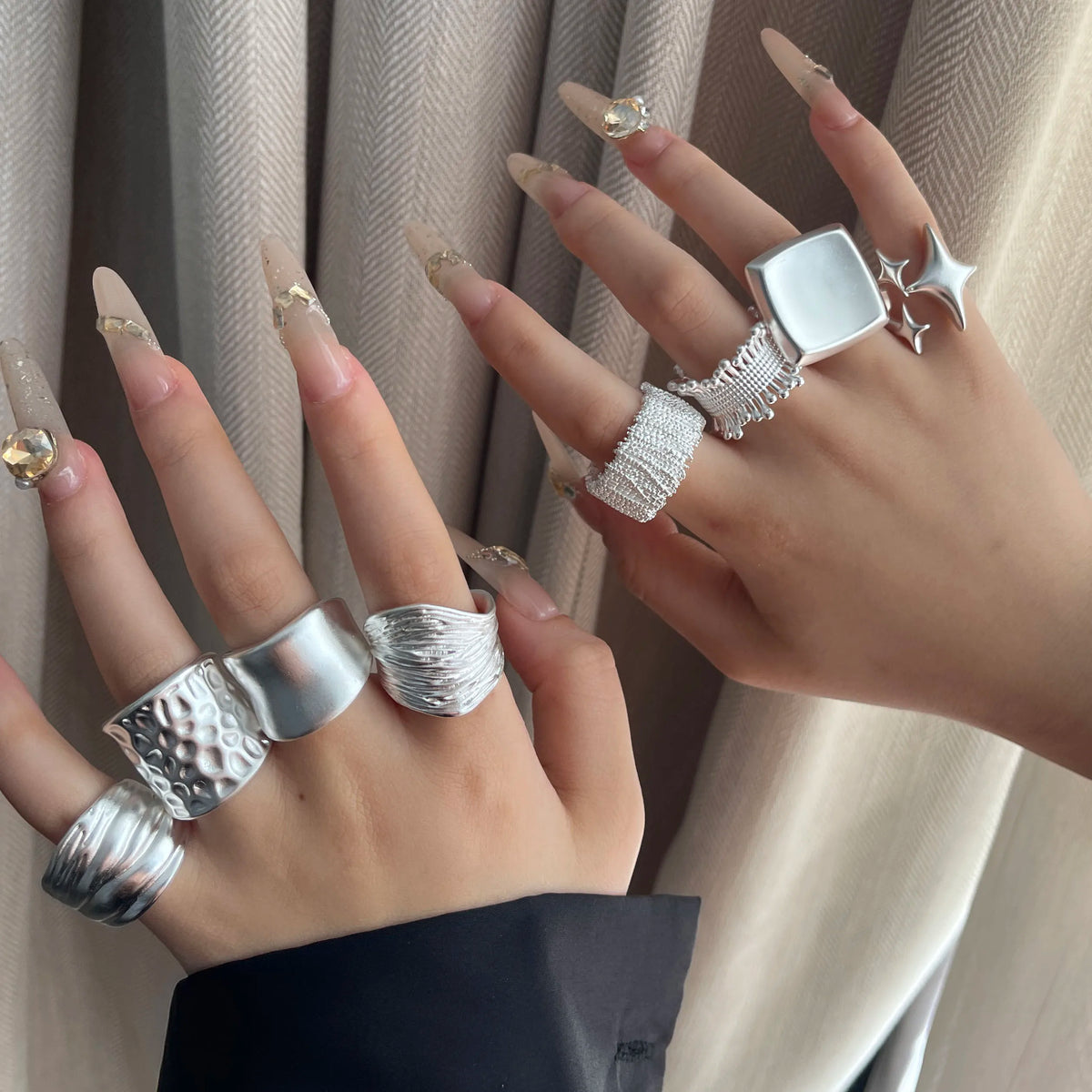 Anelli in argento sterling 925 per le donne Gioielleria raffinata geometrica Anello ampio scintillante regolabile per il regalo di compleanno della festa