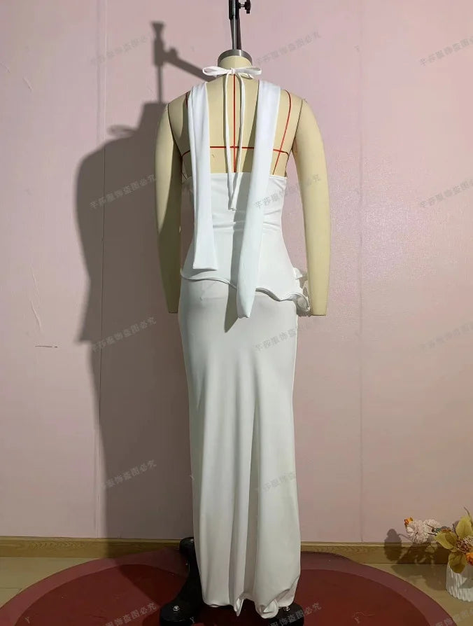 Abiti da donna Primavera 2026 Nuovi, con scollo all'americana, tinta unita, sexy, senza schienale, eleganti, dal taglio slim, che avvolgono i fianchi, lunghi