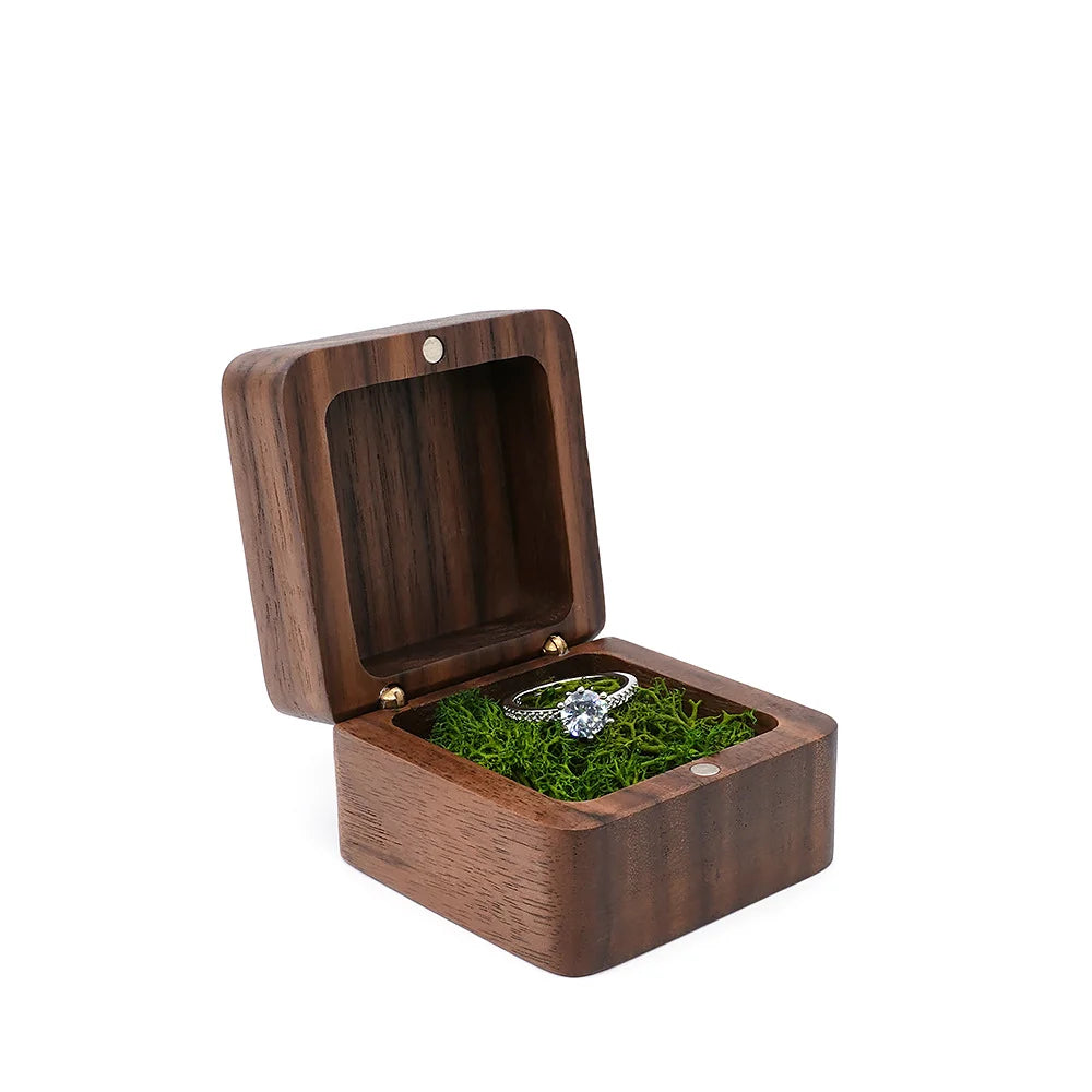 Portagioie con diamanti intarsiati, scatola per fedi nuziali in legno massello di noce, ricerca di matrimonio, anello di diamanti, regalo di San Valentino, gioielli