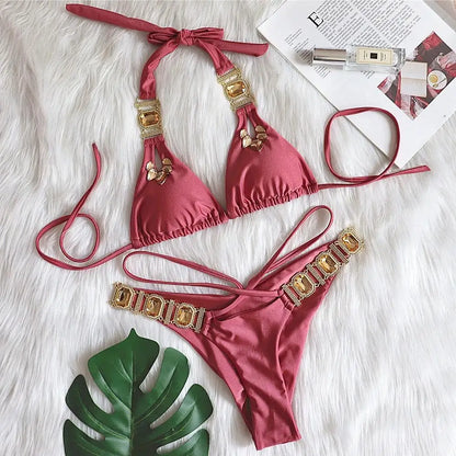 nuovo costume da bagno in due pezzi con strass 2026 cristallo di lusso perizoma Sexy perizoma Bikini Set costumi da bagno da donna costume da bagno Sexy da spiaggia