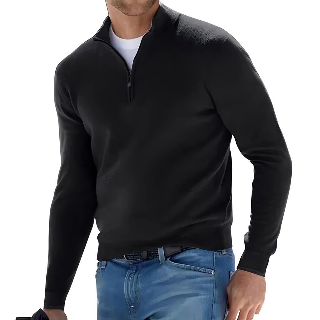 Felpa da uomo autunno Pullover caldo Tinta unita Mezza cerniera Maglione casual Slim scollo a V Manica lunga Felpe da uomo Top invernale