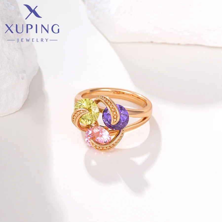 Xuping Jewelry Bagues tendance à la mode avec pierres pour femmes, plaqué or, cadeau X00096881