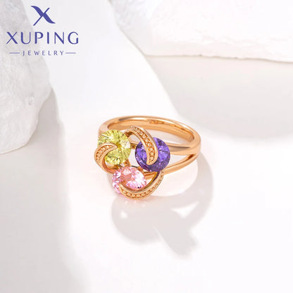 Xuping Jewelry Bagues tendance à la mode avec pierres pour femmes, plaqué or, cadeau X00096881