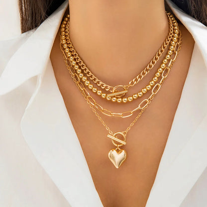 4 Pz/set Punk Color Oro Collana con Ciondolo a Cuore per Le Donne 2024 Alla Moda OT Fibbia In Rilievo Collo Catena Girocollo Y2K Accessori di Gioielli