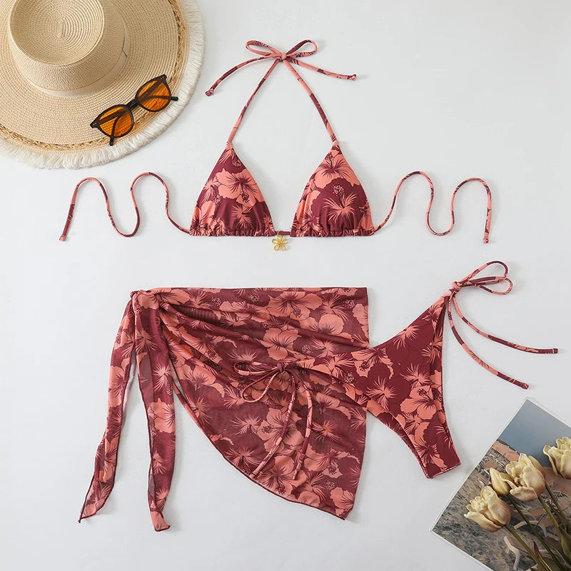 Sexy Maillot de Bain Femme Bikinis Maillots de Bain Femme 2026 Maillot de Bain 3 Pièces Ensembles Bikinis Triangle Robe de Plage Cache-Maillot de Plage