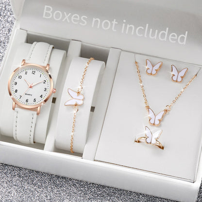 6 pezzi orologio da donna moda quadrante arabo cinturino in pelle orologi al quarzo set di gioielli a farfalla (senza scatola)