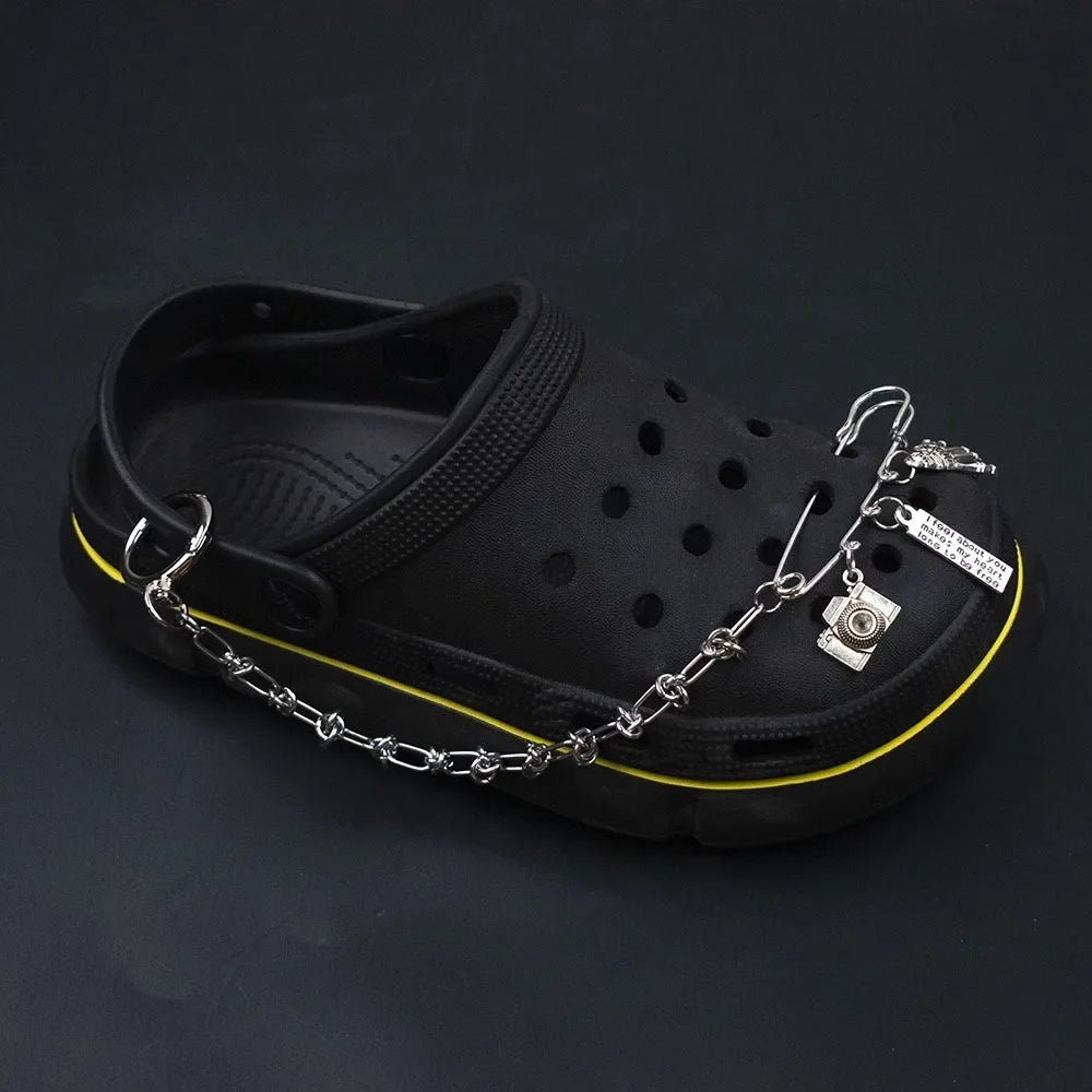 1Pcs Hip-hop Metal Sneaker Decoration Punk Fashion High-top Canvas Shoe Chain Dark Style Pin Men Women Slipper Sandal Accessorie