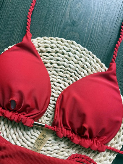 RUOTONSEPT 2024 Sexy Women Swimsuit Braiding rope Bikini Set Two-piece Triangle Solid Swimwear Bathing Suit Brazilian Biquinis