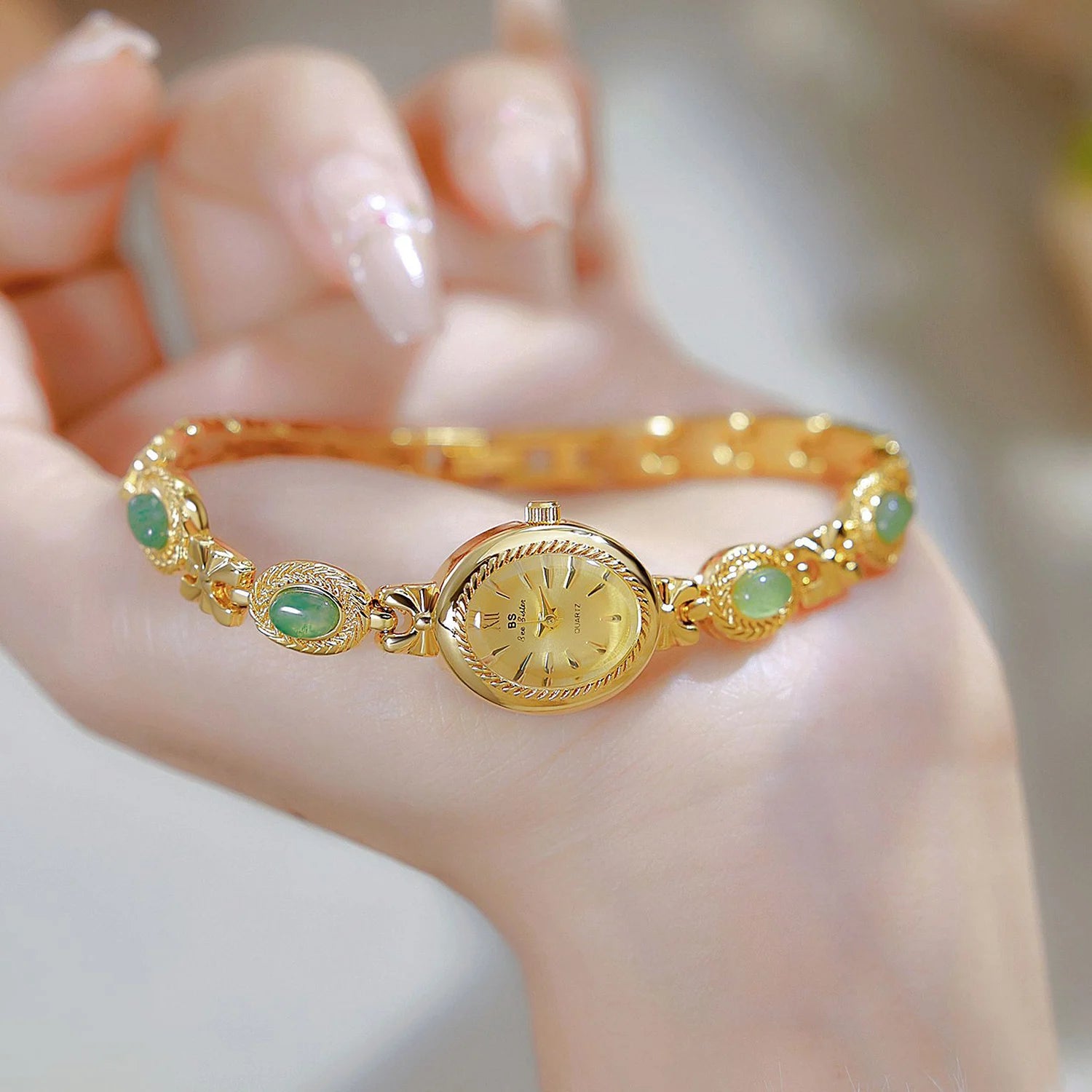 Orologio da donna elegante Bracciale in giada Orologio piccolo Orologio al quarzo di moda di marca originale Orologio da polso dorato di lusso Regali per le donne